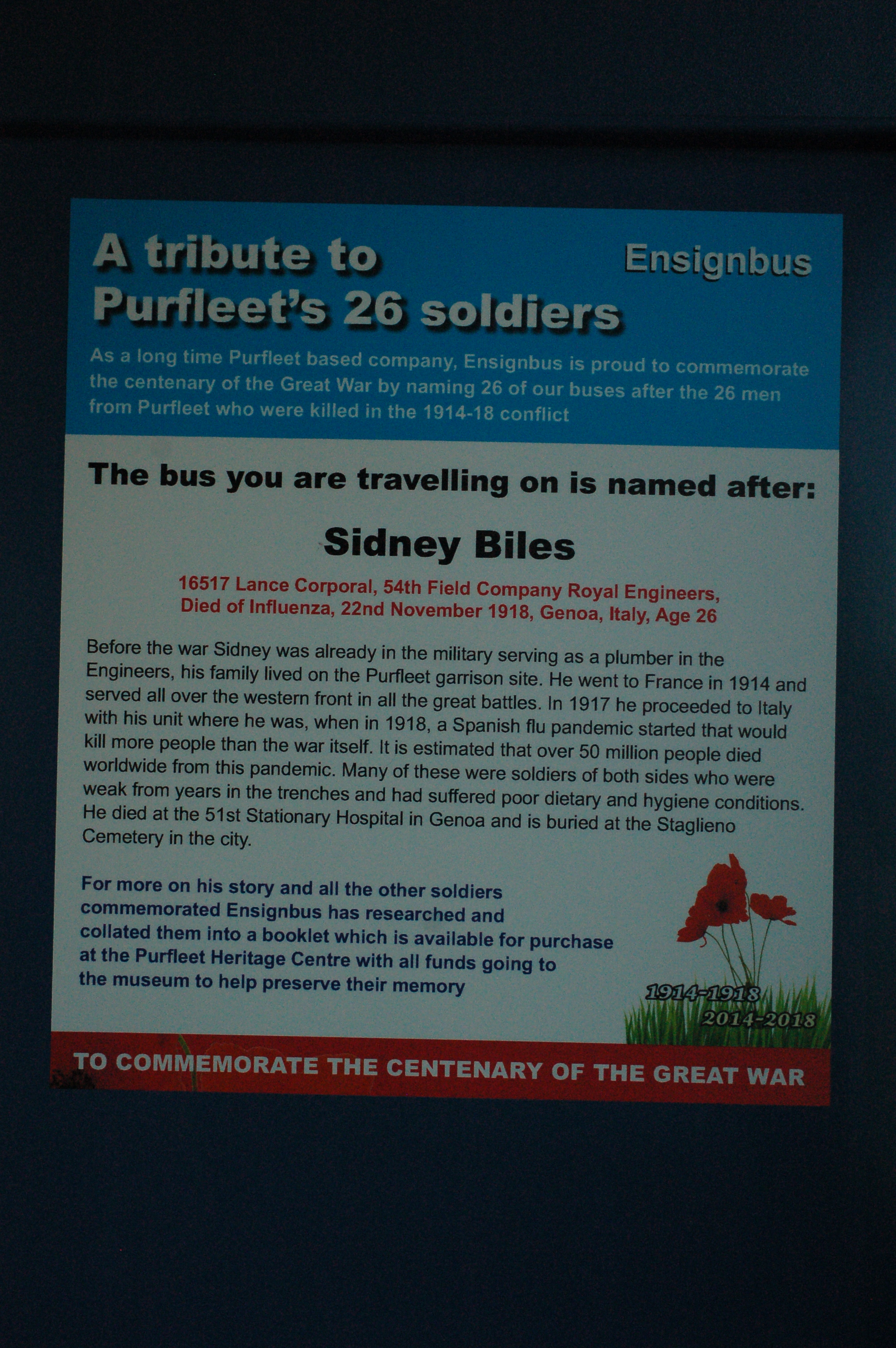 ENSIGNBUS SIDNEY BILES MEMORIAL NOTICE 5-7-15
